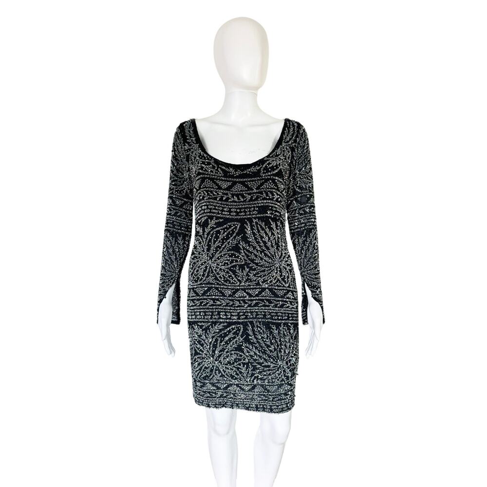 NAEEM KHAN RIAZEE BEADED COUTURE BLACK MINI DRESS